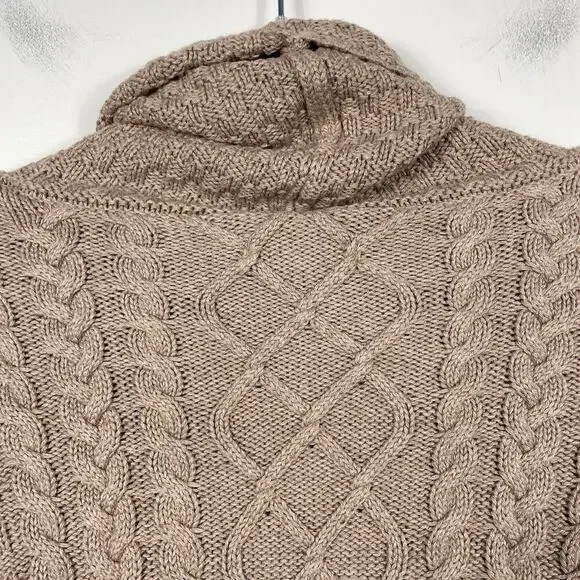 Burgess Cashmere Blend Cable Knit Sweater Women M Tan Soft Funnel Neck Fisherman - Picture 7 of 9